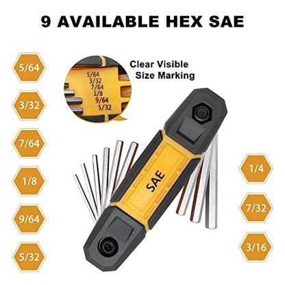 MULWARK 4 Pack Folding Allen Wrenches Sets | 17-Piece Complete Metric & Standard SAE Hex Key Set with Portable Holders for Basic Home Repair, Furniture Assembly, and DIY Projects - style: 34 pcs Metric SAE