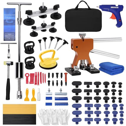 139pcs Dent Puller Kit, Paintless Dent Removal Kit for Dent Repair, Car Dent Repair Kit with Golden Lifter, Bridge Puller, Slide Hammer T-Bar, Car Dent Puller for Car Refrigerator Door Ding Repair