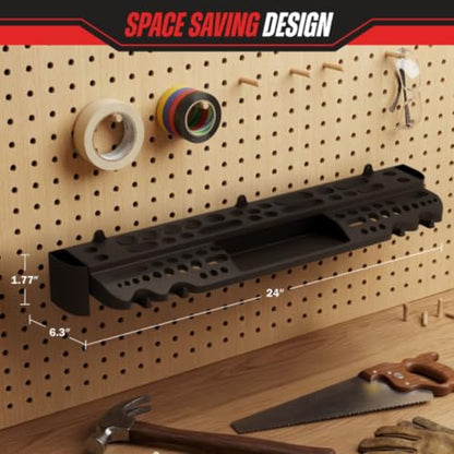 Hand Tool Organizer – Wall Mount Screwdriver Holder with 61 Holes, 4 Hooks and 2 Compartments, Utility Shelf Pliers Rack and Tools Storage Rack Organizer for Garage, Workshop, Shed, Home by Stalwart