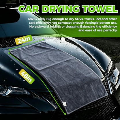 3-Piece Car Wash Kit: 2 Scratch-Free Chenille Microfiber Wash Mitts + 1 Large 400GSM Drying Towel, Lint-Free Auto Cleaning Set for Cars Trucks SUVs RVs | 2 Scratch-Free Chenille Washing Glove + 1 Large 400GSM Drying Towel, Lint-Free Auto Cleaning Set for