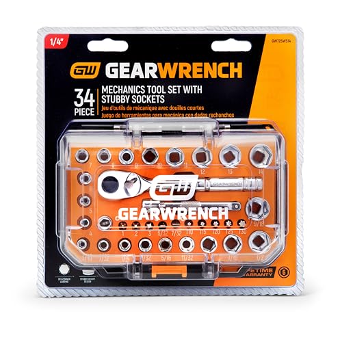 GEARWRENCH 34 Piece 72-Tooth 1/4 in. Drive Mechanics Hand Tool Set with Stubby Sockets | GW72SWS14 - size: 34 Piece, style: SAE/Metric