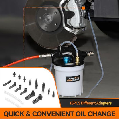 FOUR UNCLES Brake Bleeder Vacuum Pump Kit - Pneumatic Brake Fluid Extractor with 1L Refilling Bottle for Brake Fluid Bleeding, One-Person Operation - size: 2L Upgraded Version