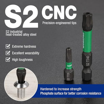WORKPRO 27PCS 1"& 2" Magnetic Impact Torx Bit Set (TT7-TT40) | CNC Machined S2 Steel Security Tamper Proof Star Bits, Magnetic Tip, 1/4" Hex Shank, Long Bits with Extension & Storage Box - size: 1 in&2 in