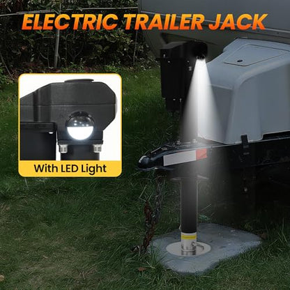 12V Electric Tongue Jack 3500lb A-Frame Heavy Duty Trailer Jack 18” Travel Add 4.5” with The Drop Foot & LED Light for Travel Trailer Camper,Protective Cover Included