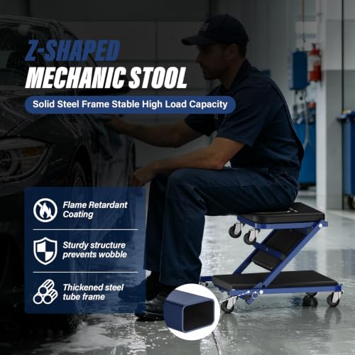 LWW 36" Mechanic Creeper,2-in-1 Foldable Z,300 LBS Capacity | 2-Inch Swivel Caster Wheels,Low Profile,for Under-Car Inspection/Maintenance,Matte Blue