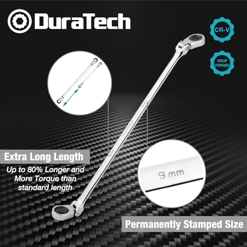 DURATECH 8 * 9 mm Extra Long Flex-Head Ratcheting Wrench, Metric, CR-V Steel - size: 8*9mm