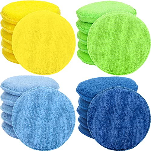 20 Pieces Cars Microfiber Wax Applicator Pads Foam Bulk 5 Inch Diameter Round Polishing Sponge Buffing Detailing Pads for Cars, Yellow Green Blue Dark Blue