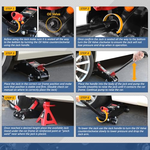Auto Dynasty 2 Ton (4000 lbs) Capacity Floor Jack Low Profile Garage Hydraulic Trolley Service Lift Floor Jack Combo with Ratchet Jack Stands for SUV, Car and Truck, Red - color: Red