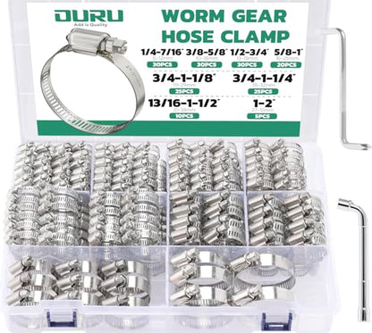 OURU 175PCS Hose Clamps Stainless Steel Assortment Adjustable 1/4"-2"(6-51mm) Worm Gear Hose Clamp, Heavy Duty Metal Small Hose Clamps for Automotive, Pipe, Radiator Plumbing, Fuel Line - size: 175PCS KIT-HOSE CLAMP(1/4''-2'')