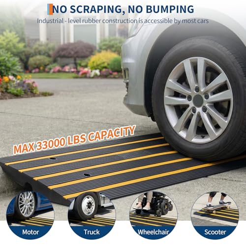 2 Packs 48" Car Driveway Rubber Curb Ramps, Heavy Duty Driveway Gutter Slope Ramp, Low Profile Design for Cars, Water Channel for Drainage, Curbside Bridge Ramp for Loading Dock Garage Sidewalk