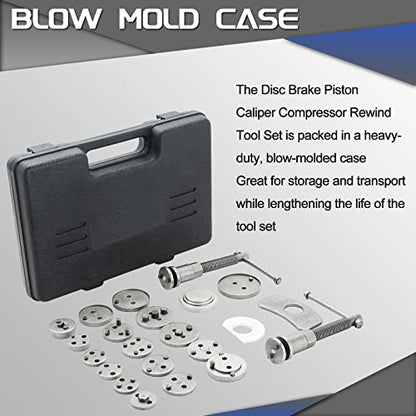 ATP 23pcs Heavy Duty Disc Brake Caliper Tool Set and Wind Back Kit for Brake Pad Replacement Fits Most American, European, Japanese Makes/Models