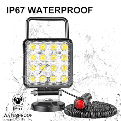 Magnetic Led Work Light 12V, SKYWORLD 1PCS 4 Inch 48W Square Flood Off Road Driving Fog Lamp, Portable Magnetic Base Holder for Car SUV Trailer Tractor Truck Engineering Maintenance Garage Camping - size: 4 Inch 48W Flood