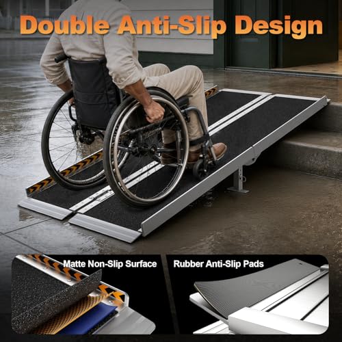gardhom 5FT Ramp for Wheelchair for Home Steps, 800Lbs Load Capacity Anti-Slip Aluminum Portable Folding Handicap Ramp for Home Entrance Threshold Doorways Stairs Curbs Scooter - size: 5 Foot (Pack of 1)