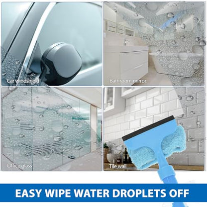 Double-Sided Window Wiper Cleaner 2pcs Blue Water-Jet Glass Cleaning Tool for Dirt Removal and Water Spots, Reusable Squeegee for Home, Shower, and Car Windows