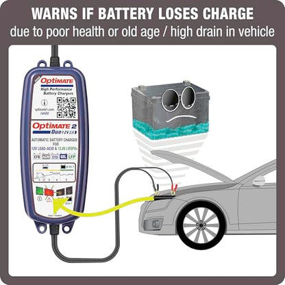 Tecmate Optimate 2 Duo, TM-551, Bronze Series: 5-Step 12V / 12.8V 2A Sealed Battery Charger & maintainer, Blue - size: OptiMATE 2 DUO, 12V / 12.8V 2A