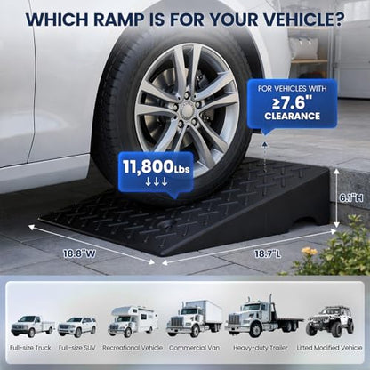 KROAK Heavy-Duty Rubber Curb Ramps 2-Pack, 6" Height & Extra-Wide 18.8" Width, Supports 11800LBS, Non-Slip Driveway Ramps for Cars, Scooters, Lawn Mowers & Motorcycles - size: 6" Rise