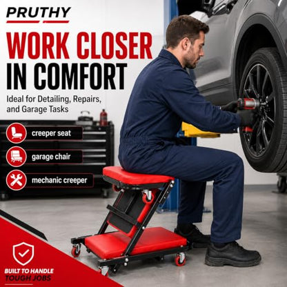 Mechanic Creeper Folding 2-in-1 Rolling Seat All-in-One Adjustable Roller Garage Creepers Automotive, Lay Down or Sit, Car Roller Creeper with 6 Swivel Casters - color: Creeper 2-in-1