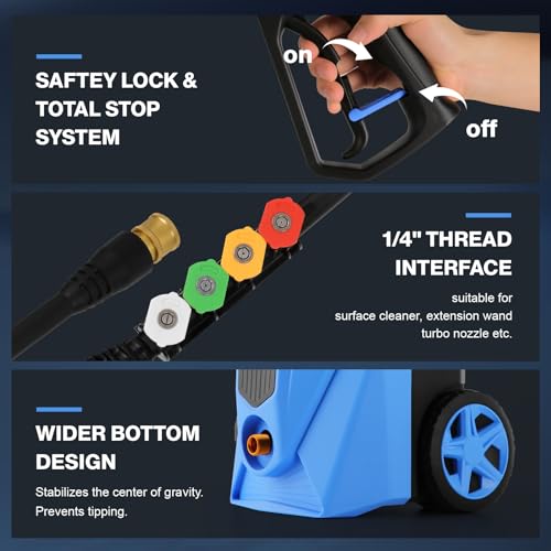 Electric Pressure Washer 5000 PSI 2.8GPM Portable Power Washer with 4 QC Nozzles, 500ML Foam Cannon for Cars/Fences/Driveways/Home/Patios Cleaning, Blue - color: Blue