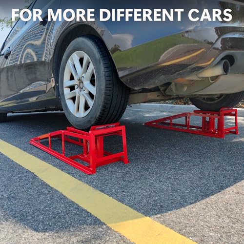 2 Pack Hydraulic Car Ramps 5T, Low Profile Truck Lift Service Ramps for Oil Changes, Truck Trailer Garage, for Home Garage, Vehicle Auto Garage Repair - color: Red