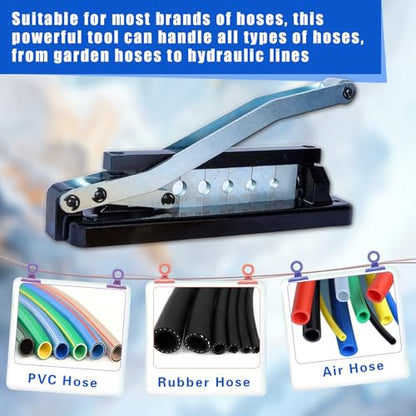 Heavy Duty Standard Hose Crimper, 3/8 Air Hose Repair Kit with Crimper 50 x 0.593" Id & 50 x 0.656" Id–Fits 1/4", 5/16", 3/8" PVC, Ferrule Crimping Tool Kit (100 Ferrules), Air Hose Crimping Tool