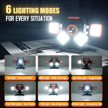 Tresda 5000LM Rechargeable Work Light, Magnetic LED Work Light with 360° Adjustable Foldable Design, 8000mAh Battery Powered Portable Work Light for Car Repair, Garage, Workshop, Camping & Emergency
