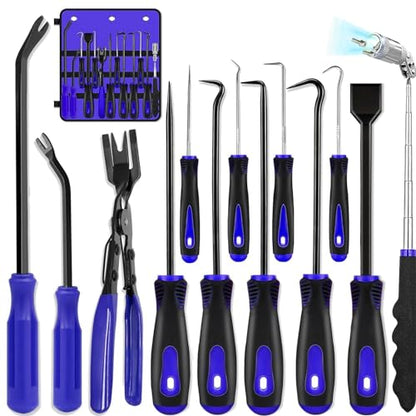 13 Pcs Precision Pick and Hook Set with Scraper, Clip Pliers | Fastener Remover & Magnetic Telescoping Tool Kit for Remove Automotive Electronics Maintenance Hoses Gasket Hand Pick Up Tool - color: blue1