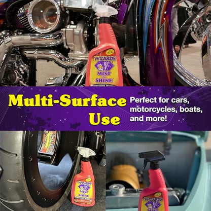 Wizards Mist-N-Shine Professional Car Detailing Spray - Quick Detailer Spray for Cars, Show-Car Gloss, Streak-Free Finish on Paint, Chrome, Glass and Plastic Trim, Wax-Free Formula - 22 oz - size: 22 Fl Oz (Pack of 1)