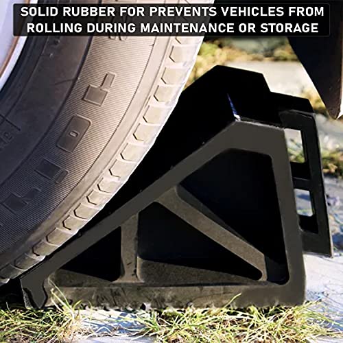 LADWA Heavy Duty Wheel Chocks 2-Pack - Solid Rubber Non-Slip Durable Black Wheel Chock for Car, Travel Trailers, RV, Truck, and ATV - All Weather Use (Black, 2 PC) - color: Black