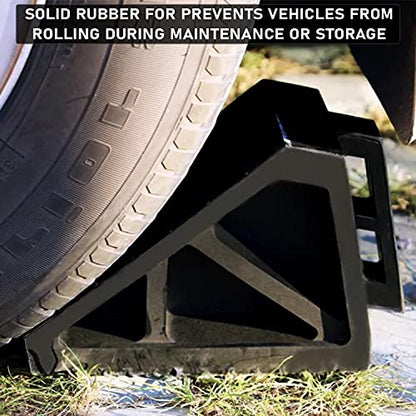 LADWA Heavy Duty Wheel Chocks 2-Pack - Solid Rubber Non-Slip Durable Black Wheel Chock for Car, Travel Trailers, RV, Truck, and ATV - All Weather Use (Black, 2 PC) - color: Black