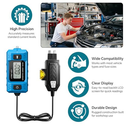 Car Fuse Tester, Automotive Circuit Fault Tester Tool, Max 48V | Car Relay Tester with LCD Display, LED Front Light, 20A High Precision Current Test Power Probe for Various Vehicles