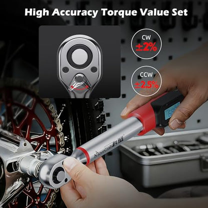 3/8" Digital Torque Wrench Set, 5-99.6 Ft.lb, ±2% Accuracy, 8pcs | Electronic Torque Wrench with LED & Buzzer Alerts, 4 Sockets, Extension Bar & Adapters for Automotive, Motorcycle, Bicycle - size: 3/8" 5-99.6Ft.lb/6.8-135N.m