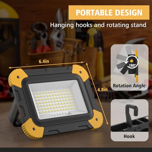 AUMIO 2-Pack Magnetic LED Work Lights, USB Rechargeable 40W with 5 Modes | Dual Magnetic Bases | 180° Adjustable Stand | Wide Flood Beam | Hands-Free Lighting | Job Site & Car Repair & Garage - color: Magnetic 2-Pack