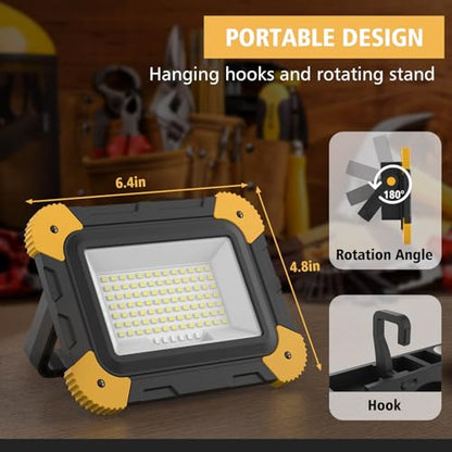 AUMIO Rechargeable Magnetic LED Work Light, 40W Flood Light with 5 Modes | Dual Magnetic Bases | 180° Adjustable Stand | Wide Flood Beam | Hands-Free Lighting | Portable Design | Car Repair & Garage - color: Magnetic 1-Pack