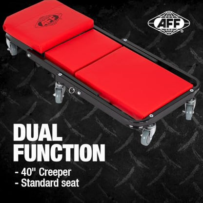 AFF 2-Way Mechanic Creeper & Shop Stool - Heavy Duty Garage Stool with Wheels Converts to Creeper - for Garage & Shop Use - style: 2-Way Creeper Seat