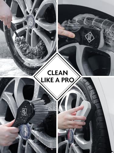 Fantasticlean 6PCS Car Wheel Brush Kit for Cleaning Tires | Tire Brush, Soft Rim Brush, Bendable Wheel Cleaner Brush for Cleaning Wheels, Double-Ended Detailing Brush, Applicator Pads - size: 6PCS-WDK001