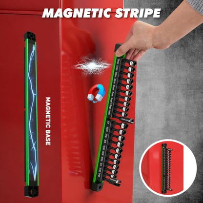 22-Piece Magnetic Nut Driver Set, Metric & SAE (5-13mm & 3/16"-1/2"), 1/4" Hex Shank Impact Bit Set, Wing Nut Driver Bits, Magnetic Aluminum Storage Rail - style: Nut Driver Set with Rail