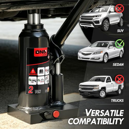 DNA Motoring 2 tons / 4000 lbs Lifting Automotive Welded Hydraulic Bottle Jack for Sedans Repair, with Manual Handle & Carrying Storage Case, Black - color: black, style: 2 ton