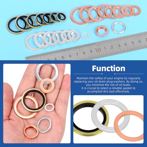 Glarks 143pcs 10 Sizes Automotive Oil Drain Plug Gasket Kit M8 M10 M12 M14 M16 M18 M20 M22 Aluminum Copper Steel Oil Crush Washer Seal Oil Drain Plug Crush Washer