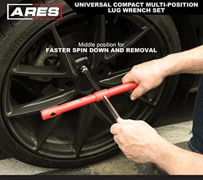 ARES 57000 – 26-Inch Universal Multi-Position Lug Wrench Set - 17mm, 19mm, and 21mm Socket Ends – Unique ½-Inch Drive Socket Adapter End – Compact Design with Storage Pouch - size: Universal Multi-Position Lug Wrench