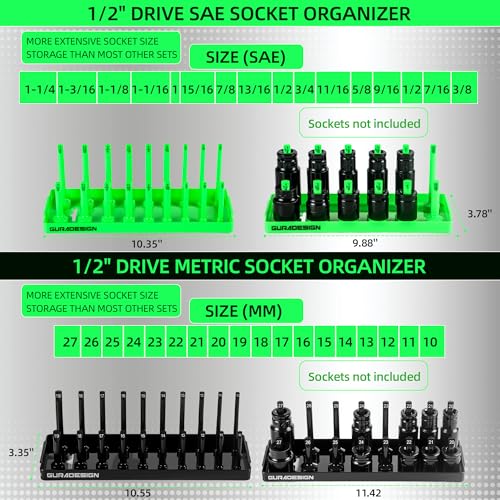 GURADESIGN 8PCS Socket Organizer Set, Socket Holder, 1/4", 3/8", 1/2" Metric & SAE Socket Tools Trays. - style: 8PCS Socket Organizer Tray Set