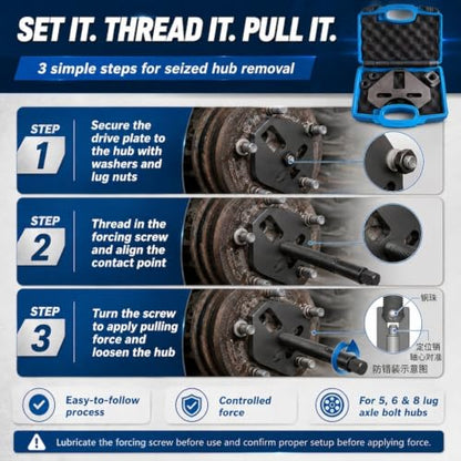 40100 Wheel Hub Removal Tool & Bearing Puller, Universal Wheel Hub Remover Compatible with All 5, 6 and 8 Lug Axle Bolt Hubs, Professional Automotive Stubborn Frozen Hub Extractor Tool