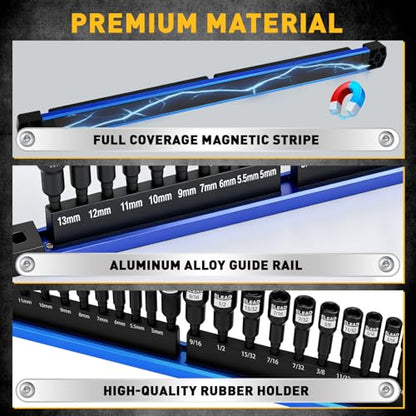 22-Piece Magnetic Nut Driver Set, Metric & SAE (5-13mm & 1/4"-9/16"), 65mm Long, 1/4" Hex Shank Drill Socket Set, Wing Nut-Driver Bit, Quick-change Extension, Magnetic Aluminum Storage Rail - style: Hex with Storage Rail