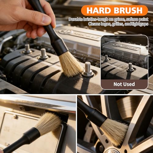 8PCS Car Detailing Brush Set, Car Interior and Exterior Soft Bristle Cleaning Brushes, Includes 4 Different Brushes, Multi-use for Auto Detailing, Dashboard, Vents, Wheels and Tires