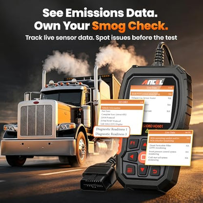 ANCEL New HD601 Heavy Duty Truck Scanner, Diesel Full System Diagnostic Scan Tool Fits for Cummins, Detroit, Volvo, Paccar & Caterpillar, 2 in 1 HDOBD & OBD2 Code Reader for Commercial Vehicles & Cars - color: orange