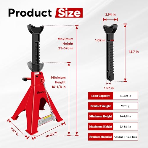 Car Jack Stands 6 Ton Adjustable Auto Floor Jackstands with Double Locking and Large Foot Base for Lifting SUVS, Heavy Duty Carbon Steel 13,200 lb Capacity 2 Pack - size: 6 Ton