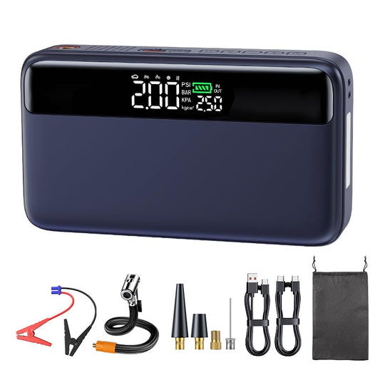 PD 65W Portable Car Jump Starter with Air Compressor,3000A Portable Jump Starter Pack with 150PSI Tire Inflator,(Up to 8L Gas/6.5L Diesel Engine),Fast Charging (S1-Blue) - color: S1-Blue