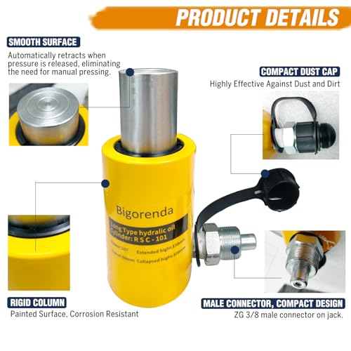 10T Mini Hydraulic Cylinder Jack Porta Power Ram 2" Stroke,CP-180 Manual Hydraulic Hand Pump Multi Section Jack,Single Acting Lifting Cylinders for Short Distance Lifting Leveling Machinery - size: 10T，2"+CP180 PUMP