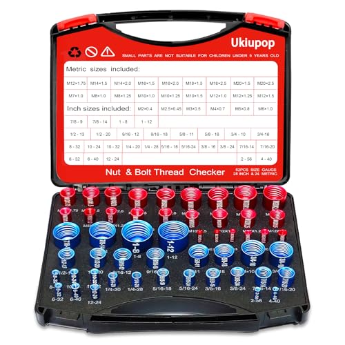 52PCS Thread Checker Kit – SAE & Metric Bolt Thread Checker, Nut & Bolt Size Finder Tool (28 SAE + 24 Metric) – Thread Gauge for Quickly Identifying Screw, Nut, and Bolt Sizes