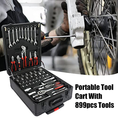 RYH 899pcs All-in-One Professional Tool Set & Rolling Tool Box Set - 4 Drawer Organizer Storage Case - Complete Home, Auto, Mechanic Tool Kit for DIY, Homeowner, Handyman Tool Set (Black) - color: 899pcs+Black
