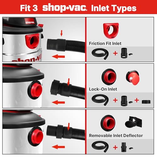 Shop-Vac 9050333 Vacuum Hose for Standard or Locking Inlets, 8-Foot x 2.5 Inch Diameter, Prevents Clogging With Bulky Debris, (1-Pack)